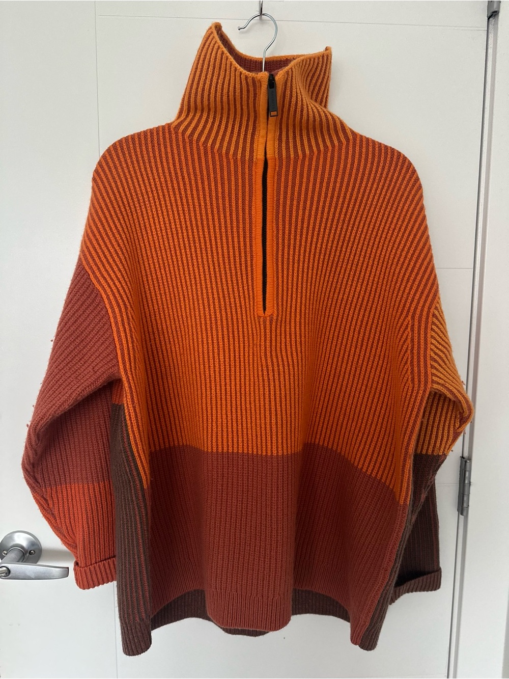 NAGNATA Hinterland Color-Block Ribbed Merino Wool Sweater in Sunset